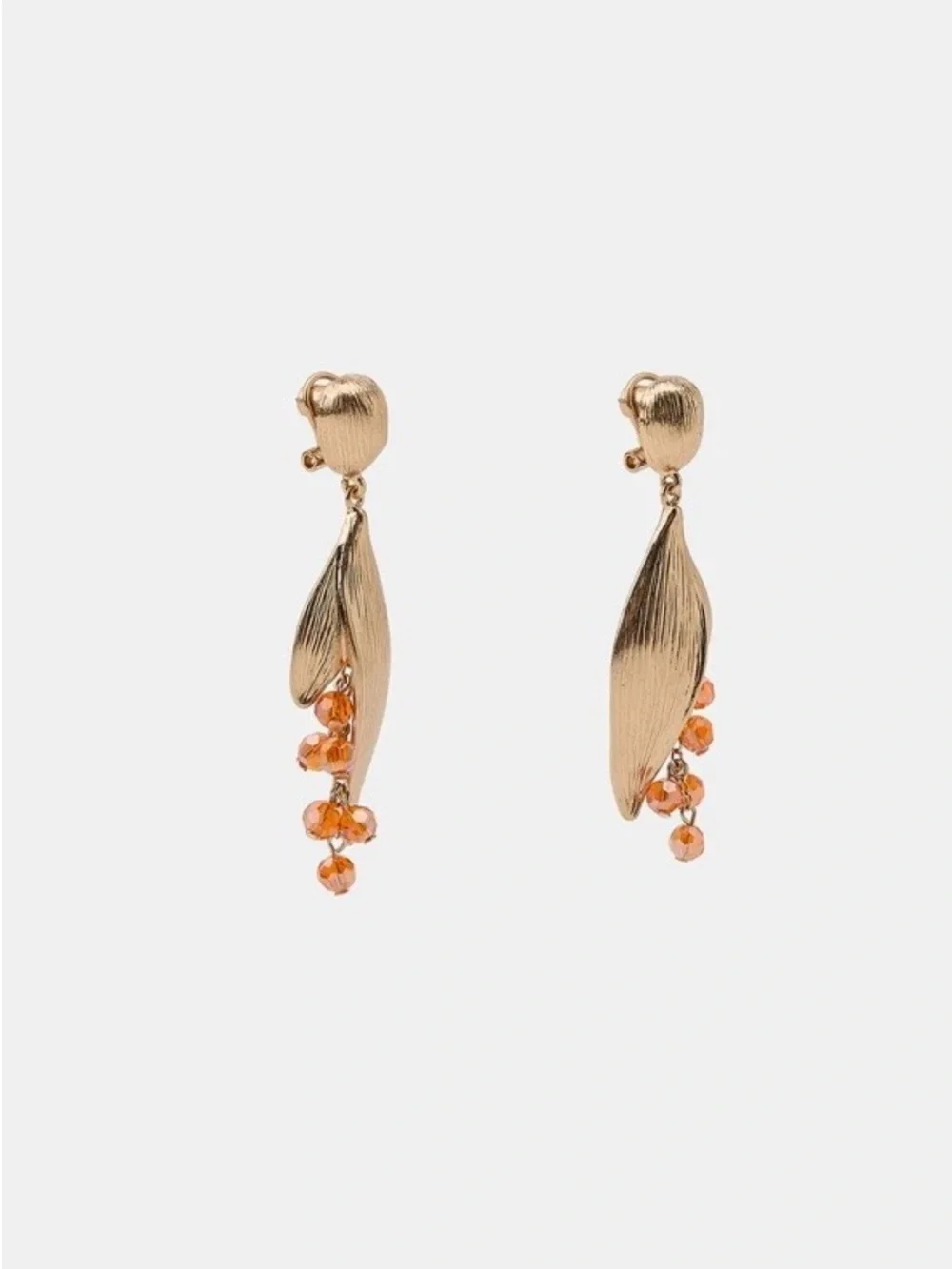 Zara NWT Gold Leaf Drop Earrings with Amber Beaded Accents